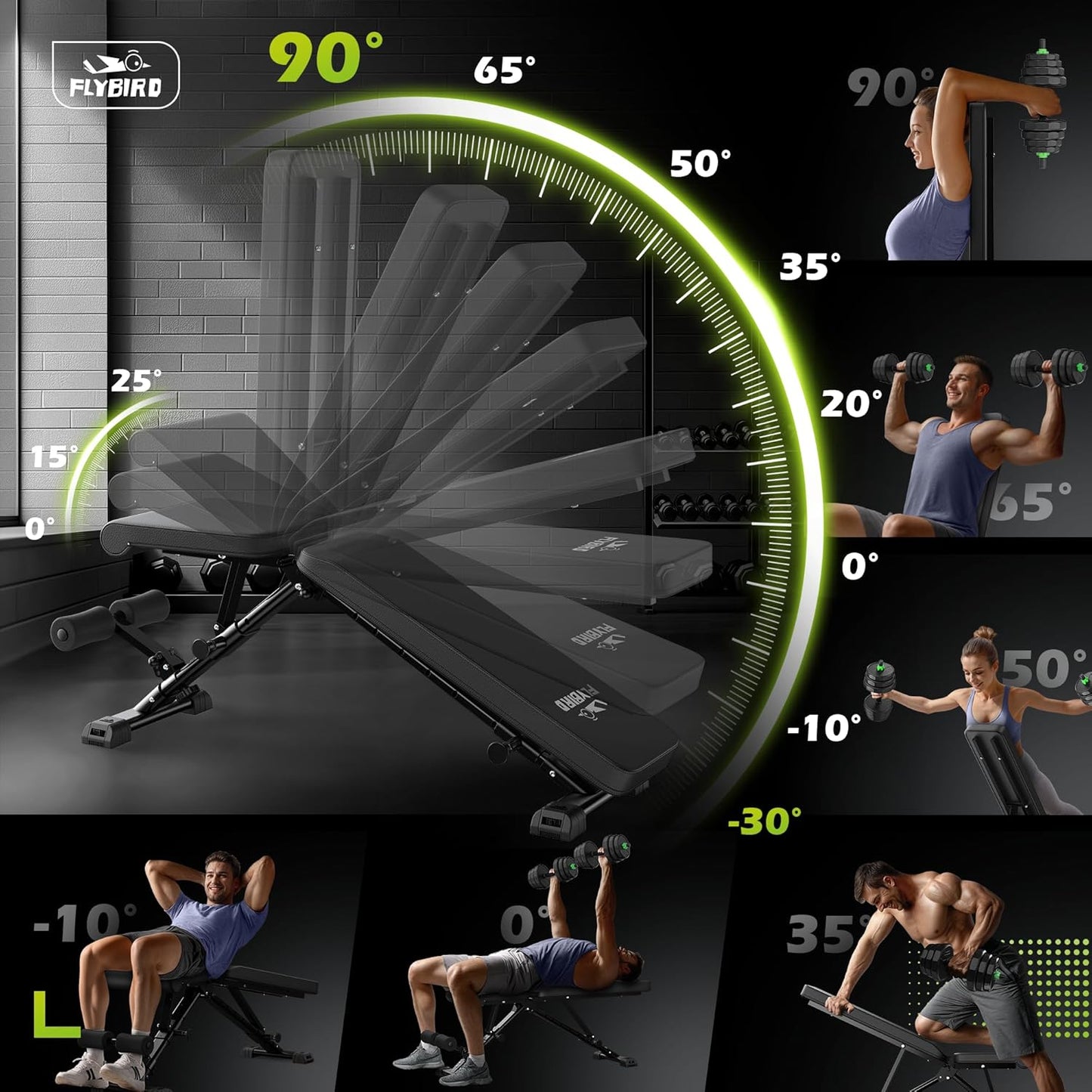 FLYBIRD Weight Bench, Adjustable