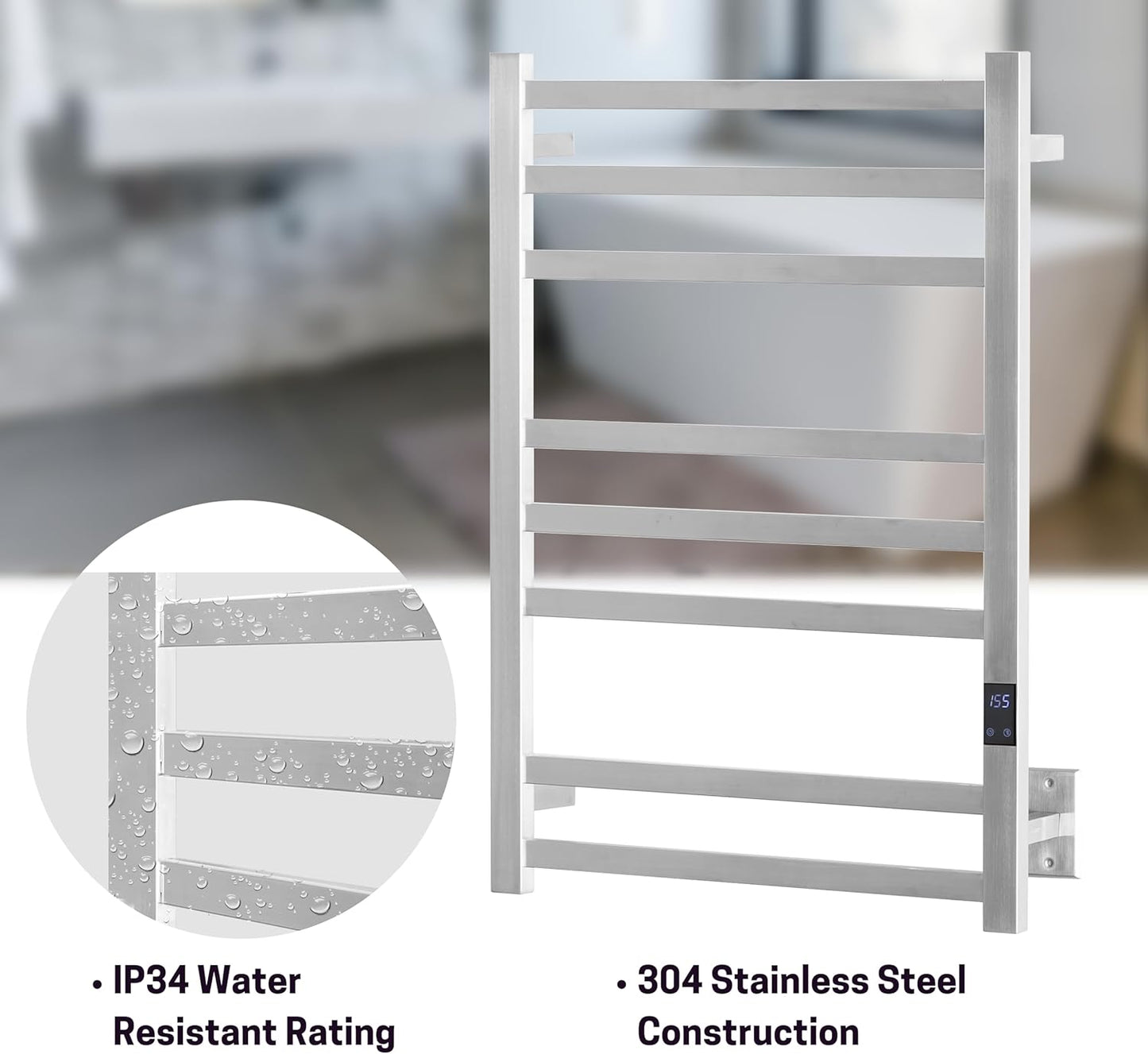 8-Bar Heated Towel Rack - Slim Design