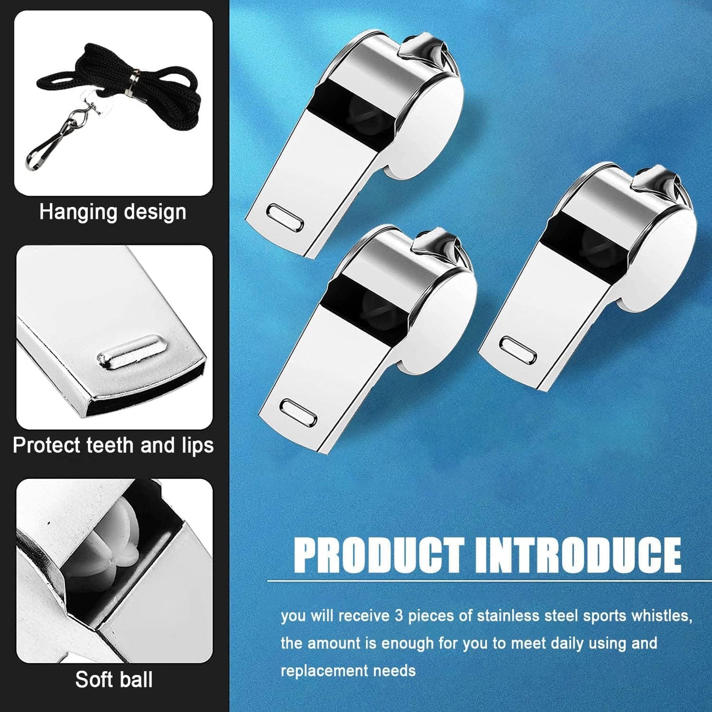 3 Pcs Whistle,Stainless Steel Sports Whistle
